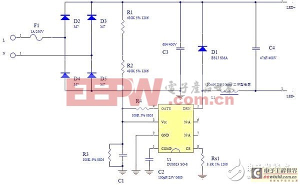 基于DU8623芯片的無電解電容3W非斷絕球泡燈方案（電子工程專輯）